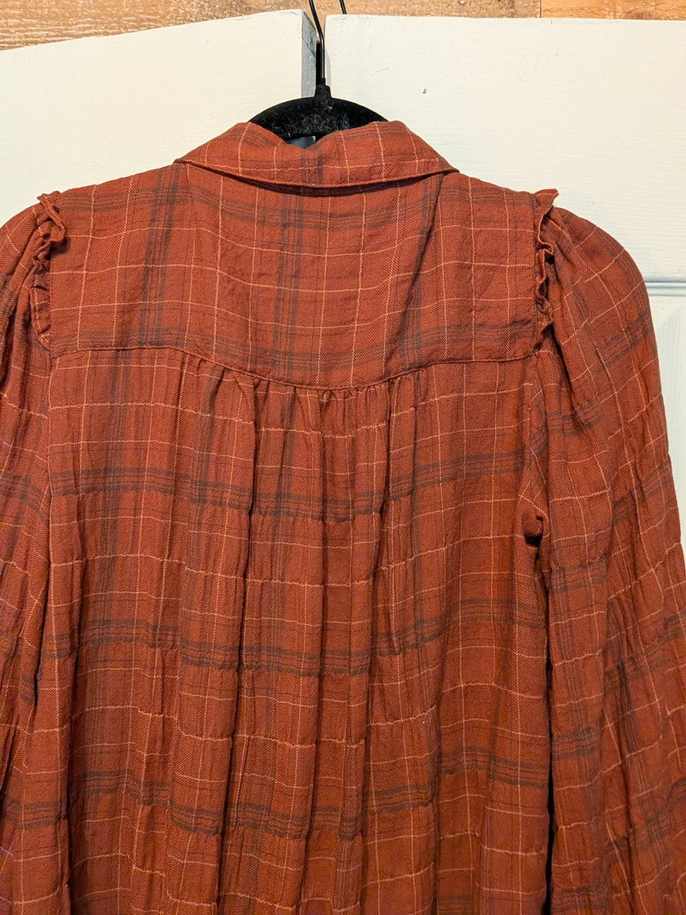 Max Studio Ruffle-Yoke Button-Front Blouse in Rust - Picture 4 of 11
